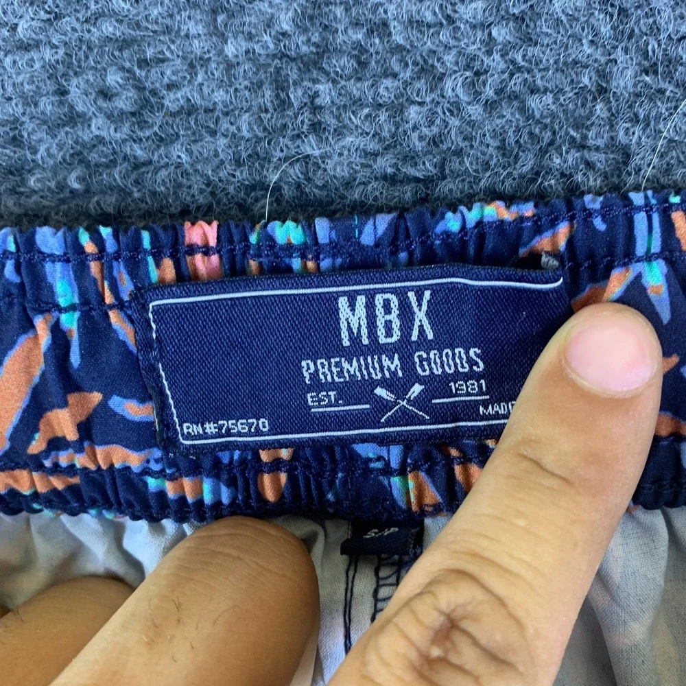 MBX Swim Trunks Mens Small Navy Blue Good Tropical Print Drawstring 27x7